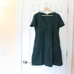 Madewell Lightspun Popover Tiered Mini Dress S v neck green Smoky Spruce
